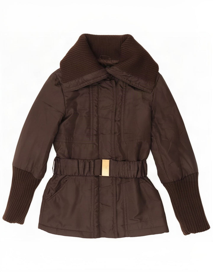 Jaqueta acolchoada feminina Zara UK 10 poliéster marrom pequeno