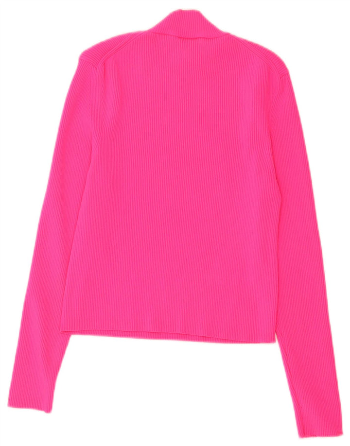 Zara Top curto feminino manga comprida Reino Unido 14 grande rosa poliamida