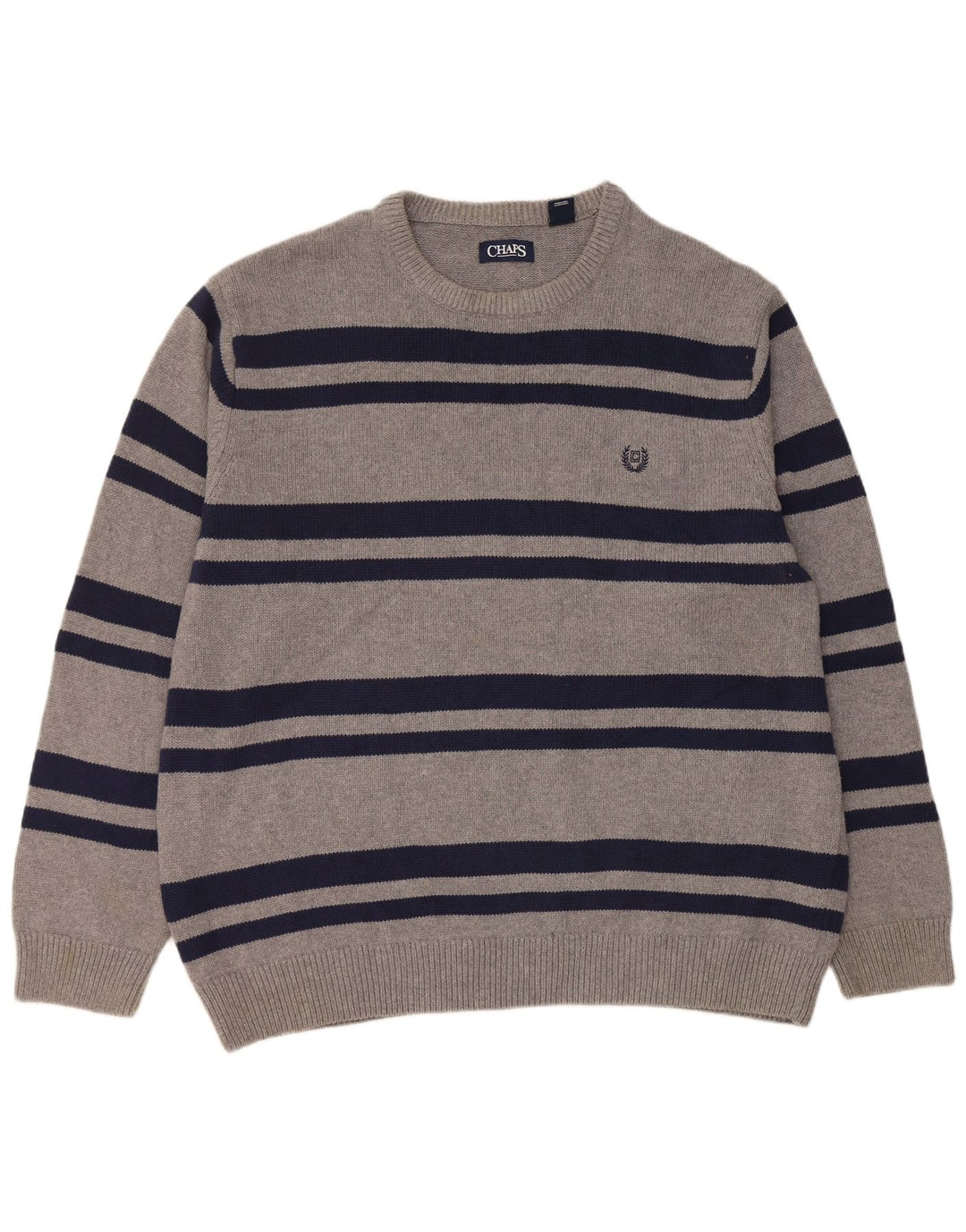 Suéter masculino Chaps com gola redonda 2XL algodão listrado cinza