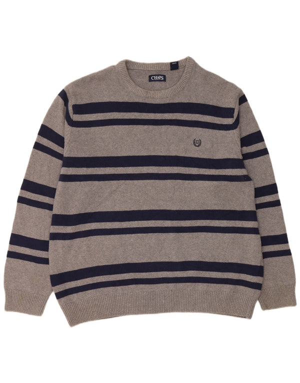 Suéter masculino Chaps com gola redonda 2XL algodão listrado cinza