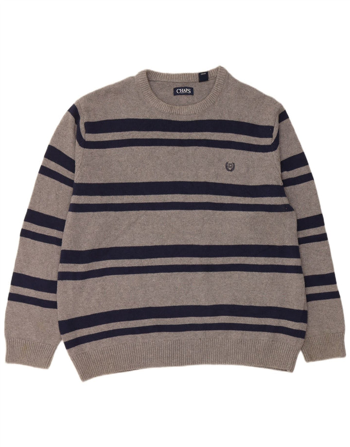 Suéter masculino Chaps com gola redonda 2XL algodão listrado cinza