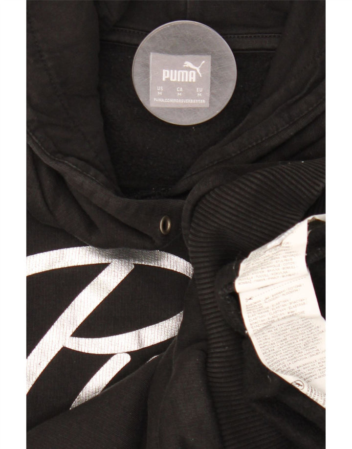 PUMA feminino gráfico moletom com capuz UK 14 médio algodão preto