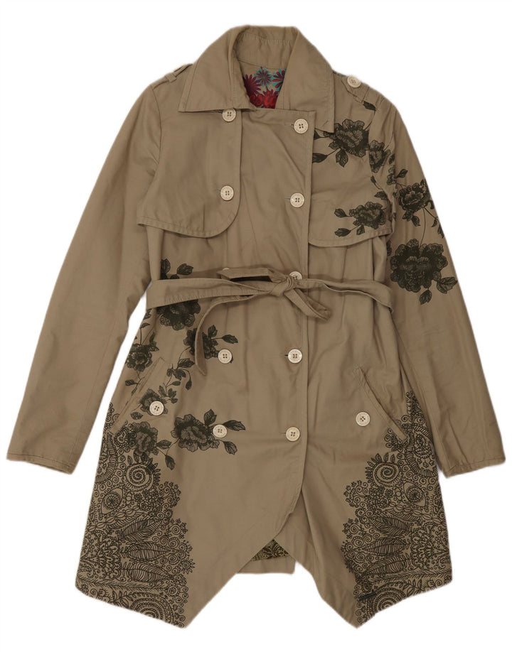 Trench coat feminino Desigual duplo breasted UE 38 médio bege floral