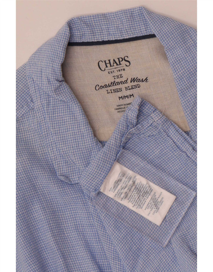 Camisa masculina de manga curta Chaps, linho houndstooth azul médio