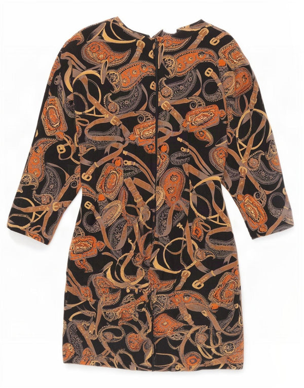 Vestido feminino Perceptions manga 3/4 com bainha UK 8 pequeno preto paisley