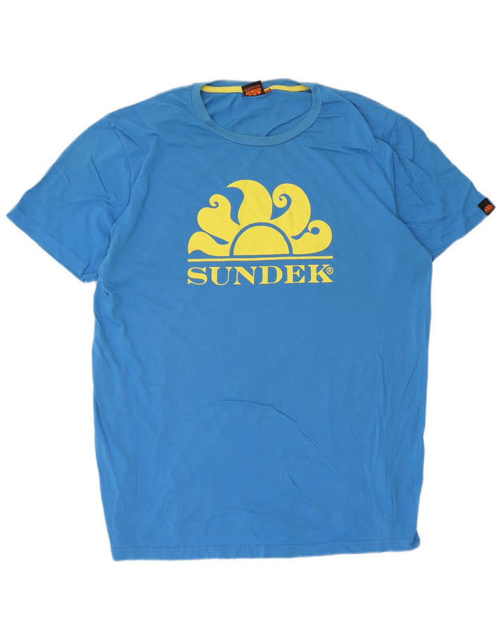 Camiseta masculina Sundek com estampa gráfica grande de algodão azul