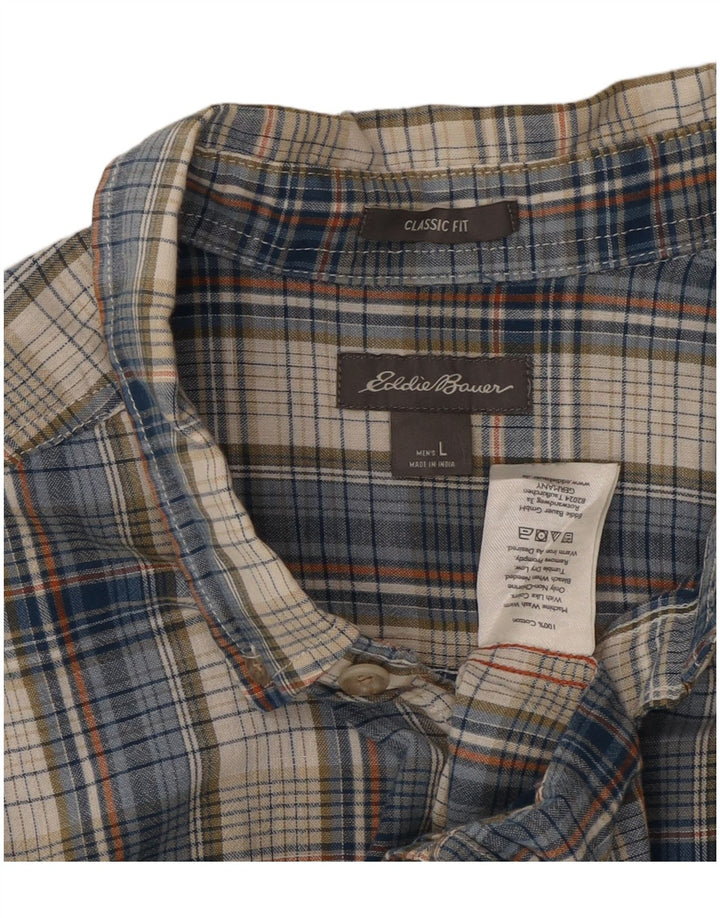 EDDIE BAUER Camisa masculina clássica de manga curta grande algodão xadrez azul