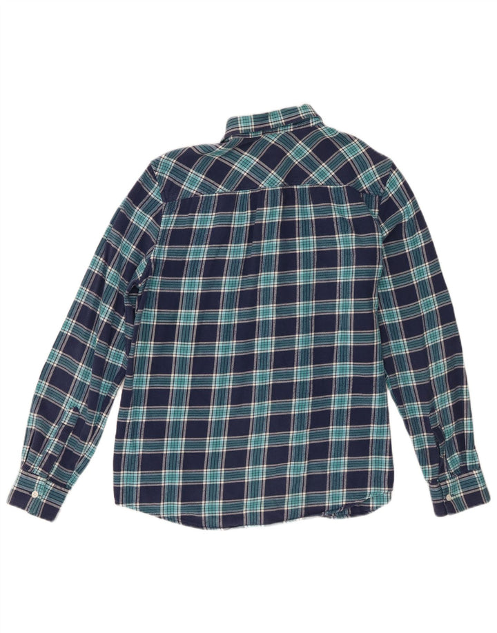 Camisa feminina de flanela Lands End Reino Unido 14 algodão xadrez médio azul marinho