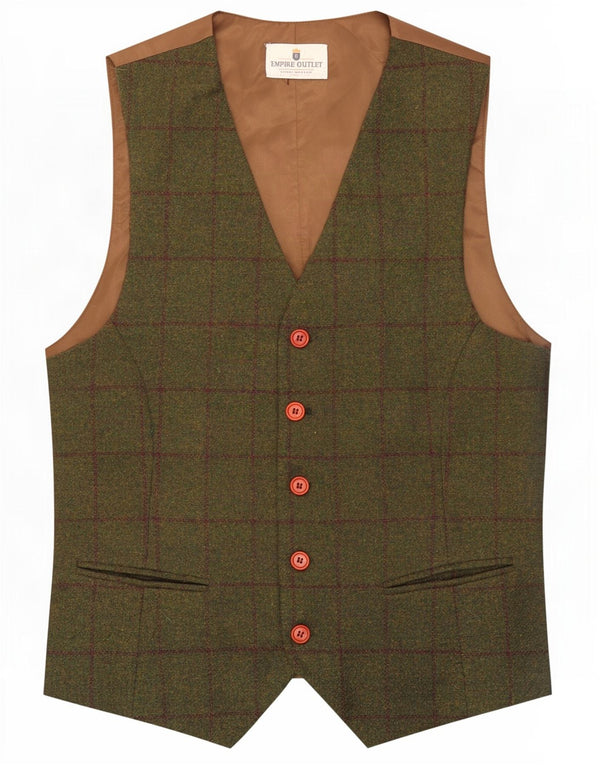 Colete masculino vintage pequeno xadrez verde