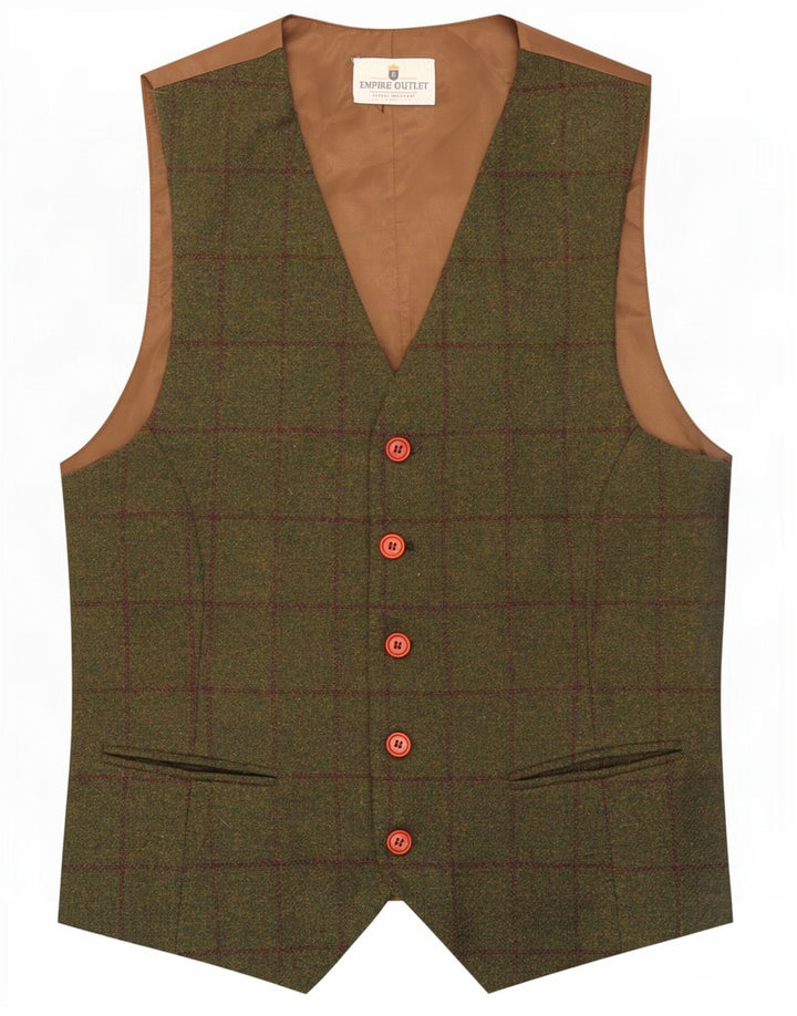 Colete masculino vintage pequeno xadrez verde