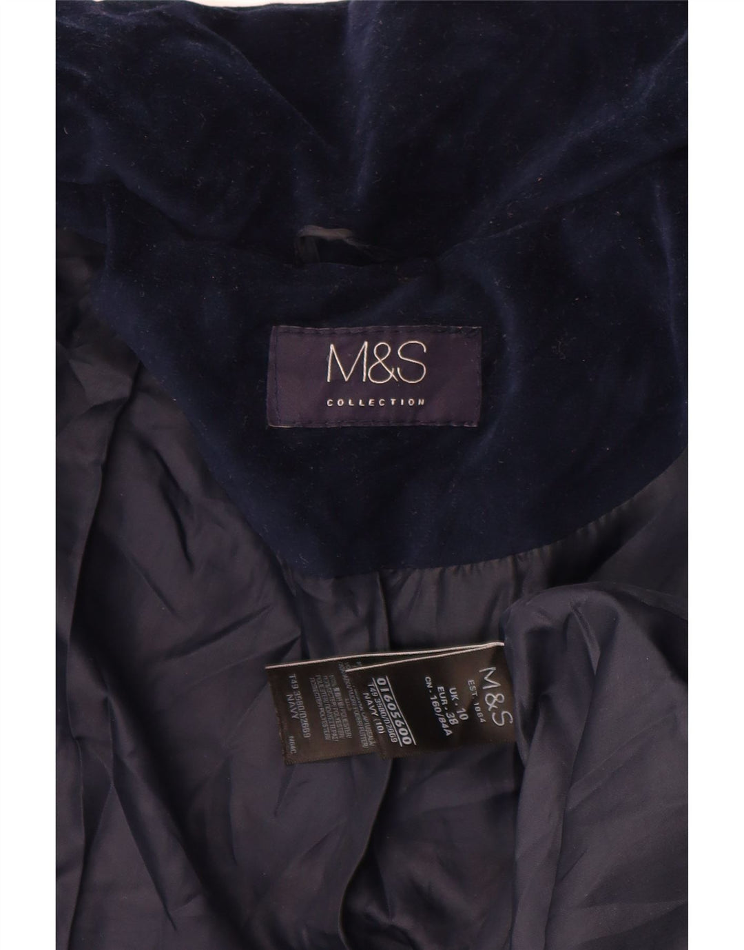 Jaqueta feminina acolchoada de veludo grande Marks & Spencer Reino Unido 10 pequena azul marinho