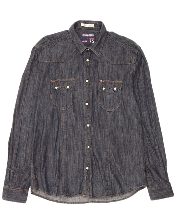 Camisa jeans masculina Jack & Jones XL azul marinho algodão clássico