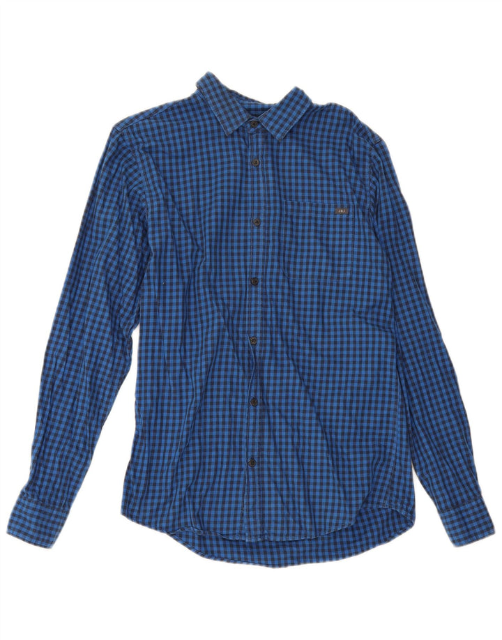 Camisa masculina Jack & Jones pequena azul algodão guingão