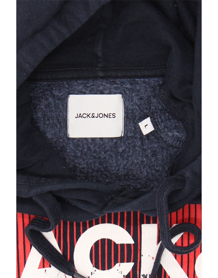 JACK & JONES Mens Graphic Hoodie Jumper Large Navy Blue Cotton Vintage Jack & Jones and Second-Hand Jack & Jones from Messina Hembry 
