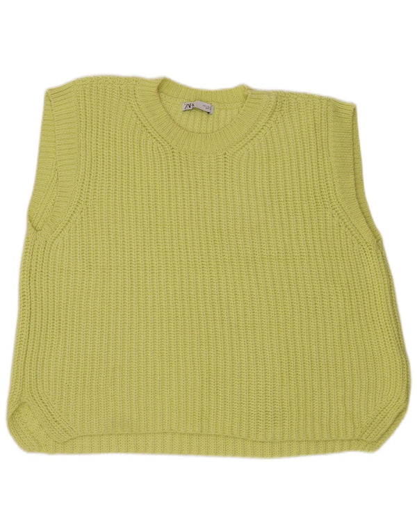 Zara Womens Oversized Vest Tank Top UK 10 Pequeno Algodão Amarelo