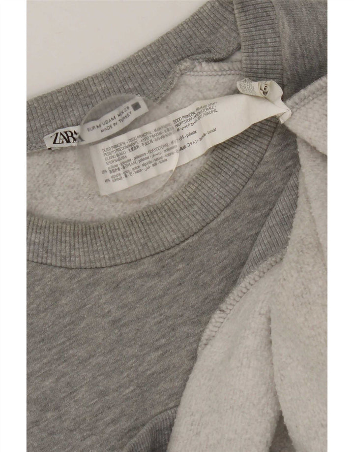 Zara moletom gráfico feminino jumper UK 14 poliéster cinza médio