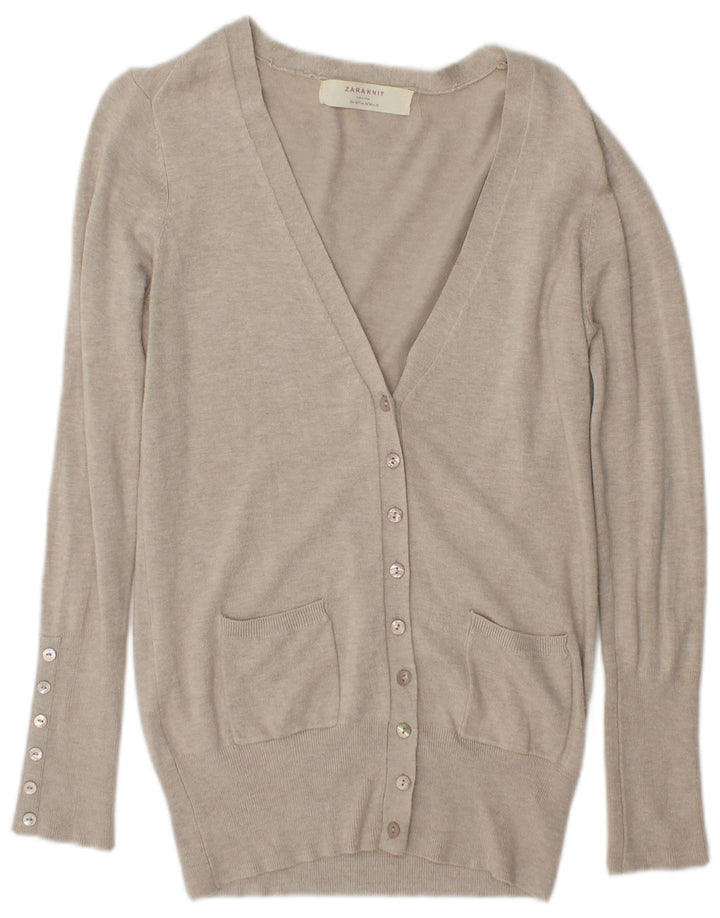 Suéter cardigã feminino Zara Reino Unido 14 rayon bege médio