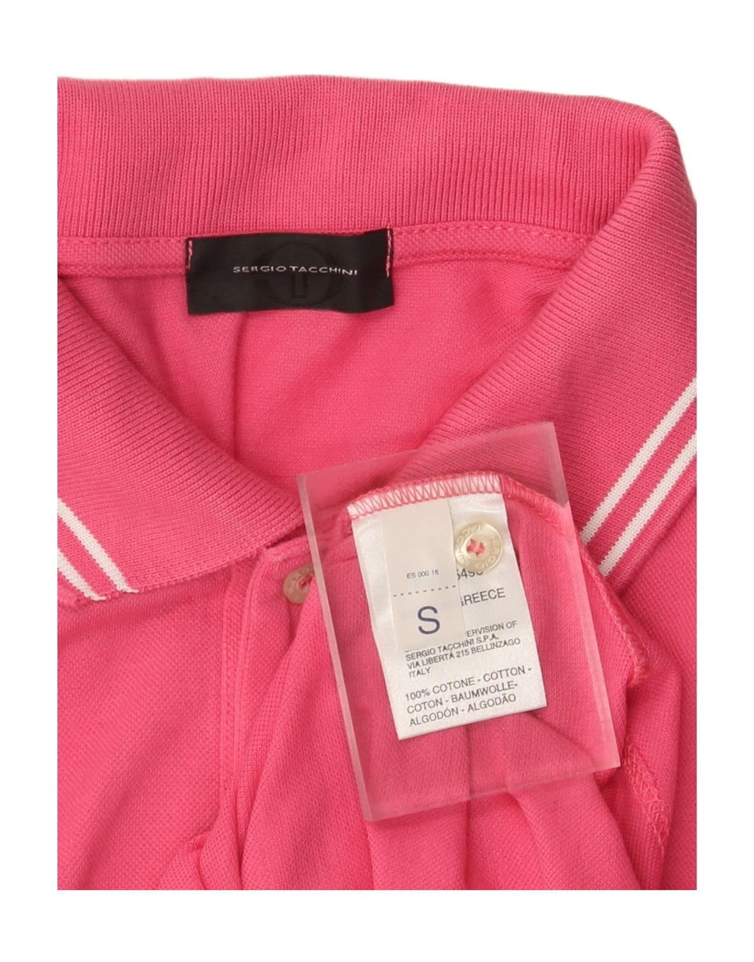 Camisa polo masculina de manga comprida Sergio Tacchini pequena de algodão rosa