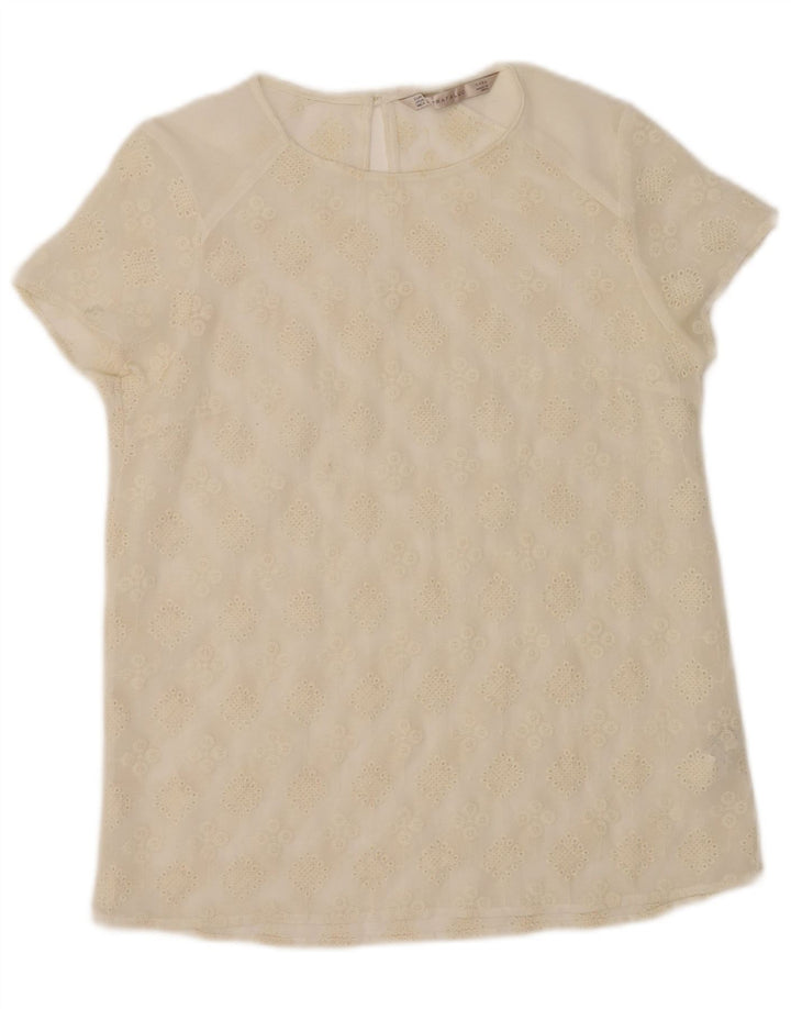 Zara Womens See Through Top UK 10 Pequeno Poliéster Floral Off White