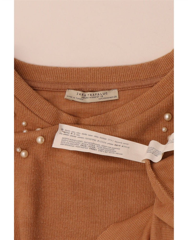 Zara Womens Trafaluc Crop Oversized Top Manga Longa Reino Unido 14 Médio Bege