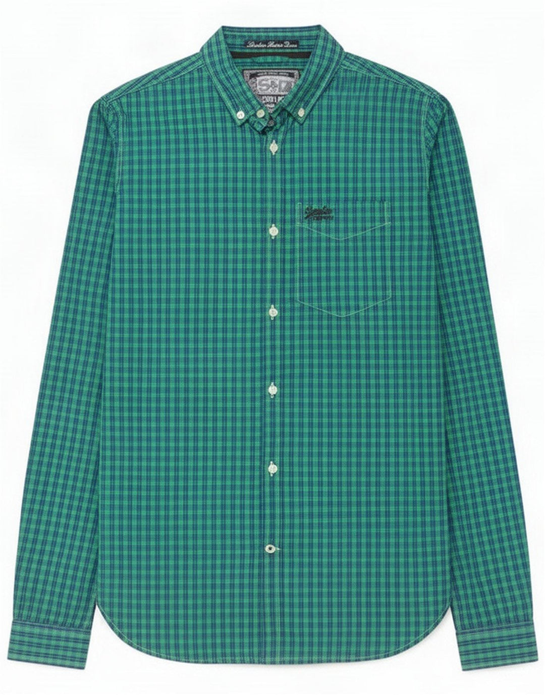 Camisa masculina Superdry pequena algodão guingão verde