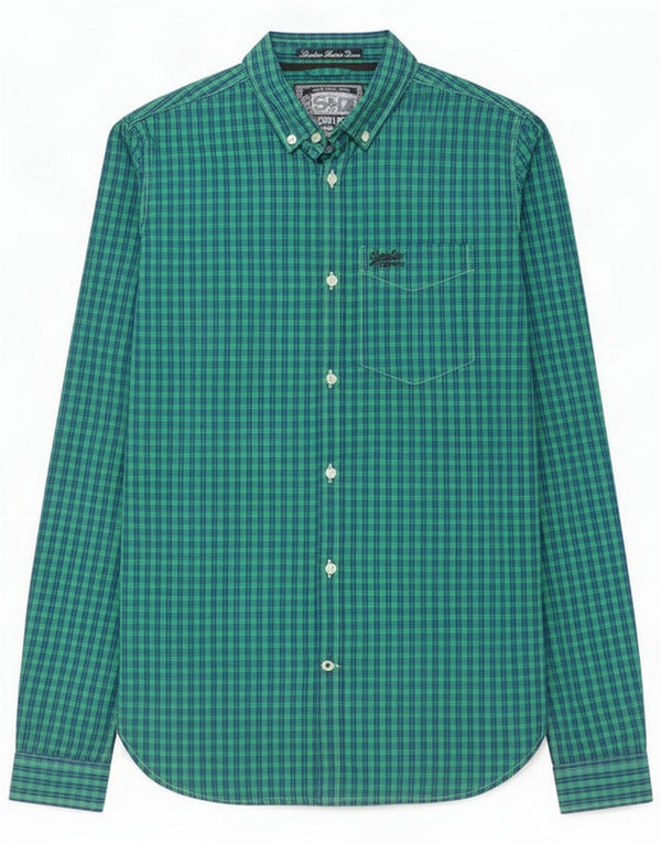 Camisa masculina Superdry pequena algodão guingão verde