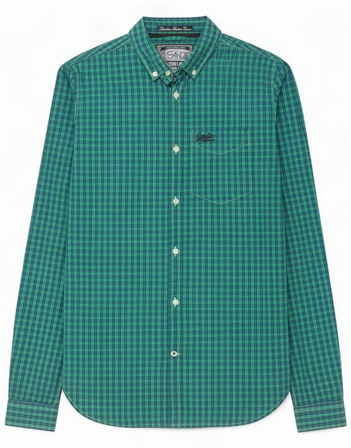 Camisa masculina Superdry pequena algodão guingão verde