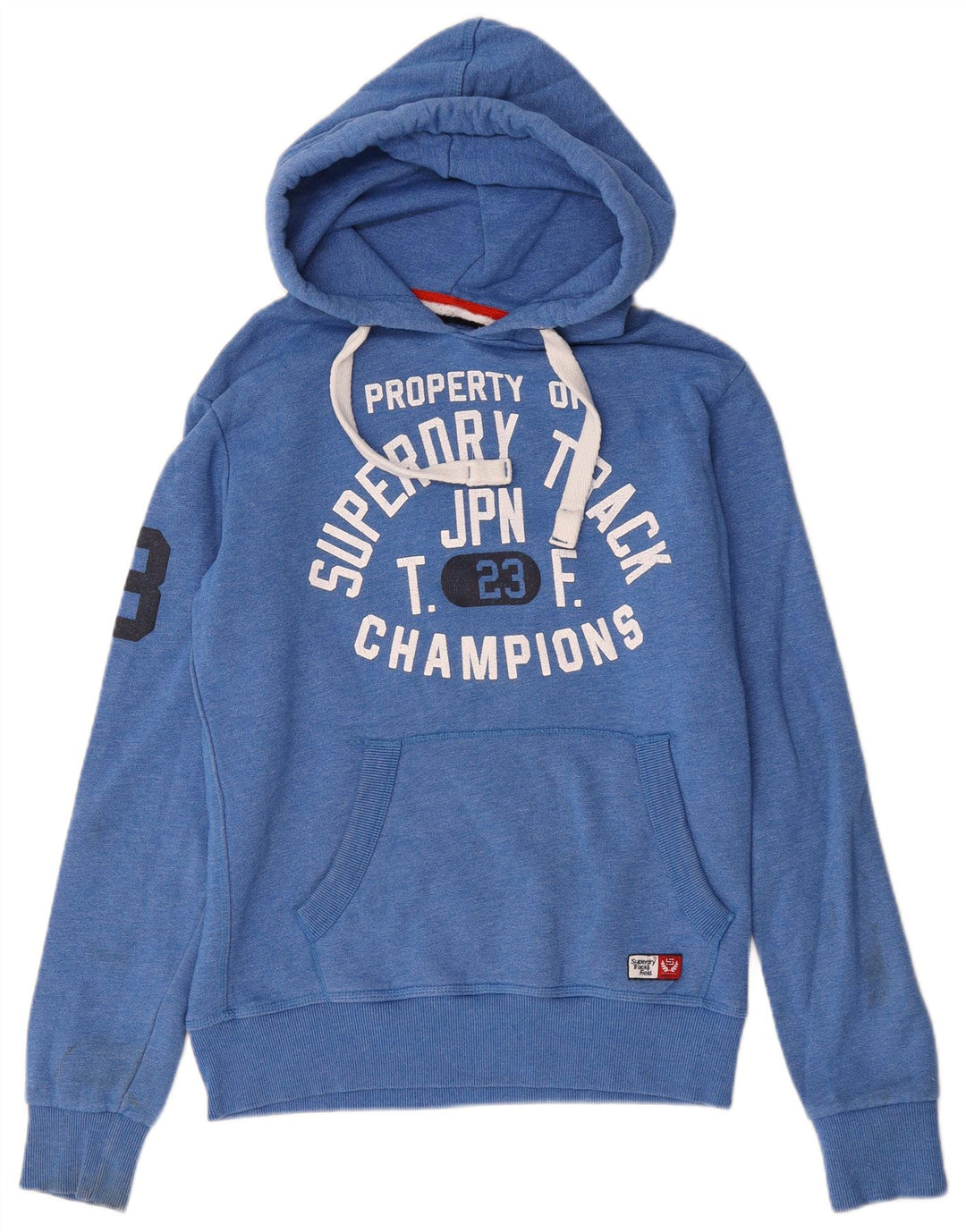 Suéter Superdry masculino com capuz gráfico azul médio algodão