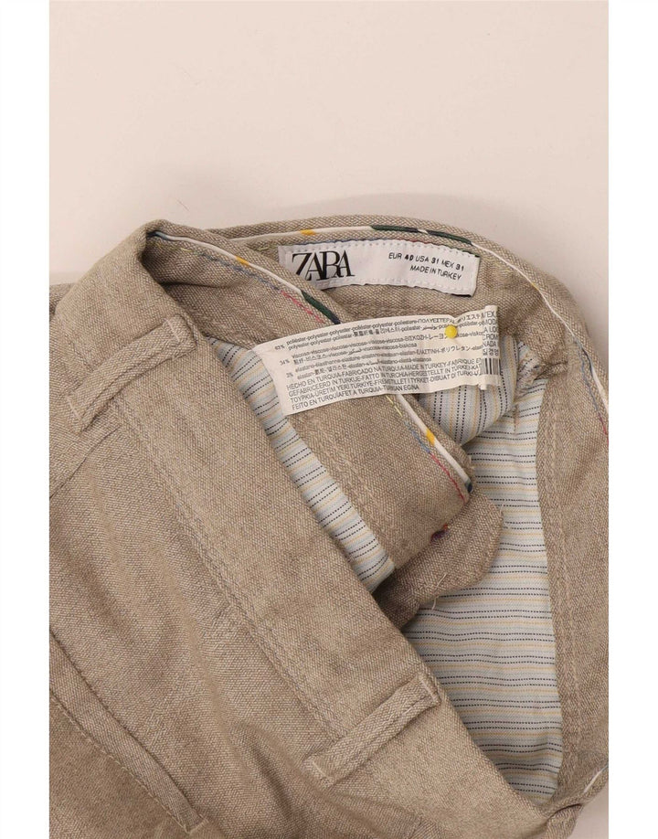 Zara Calça Chino Masculina Reta EU 40 Médio W31 L28 Poliéster Bege