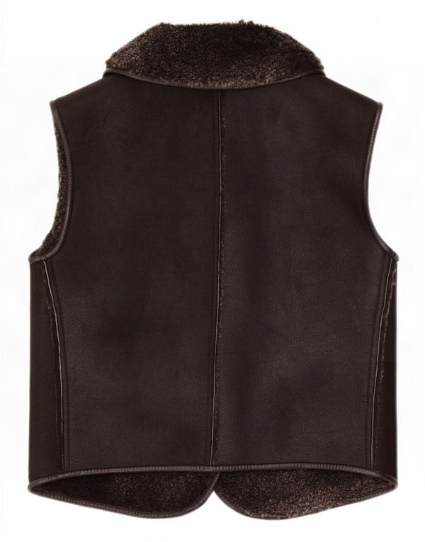 Colete feminino vintage Shearling UK 8 pequeno preto