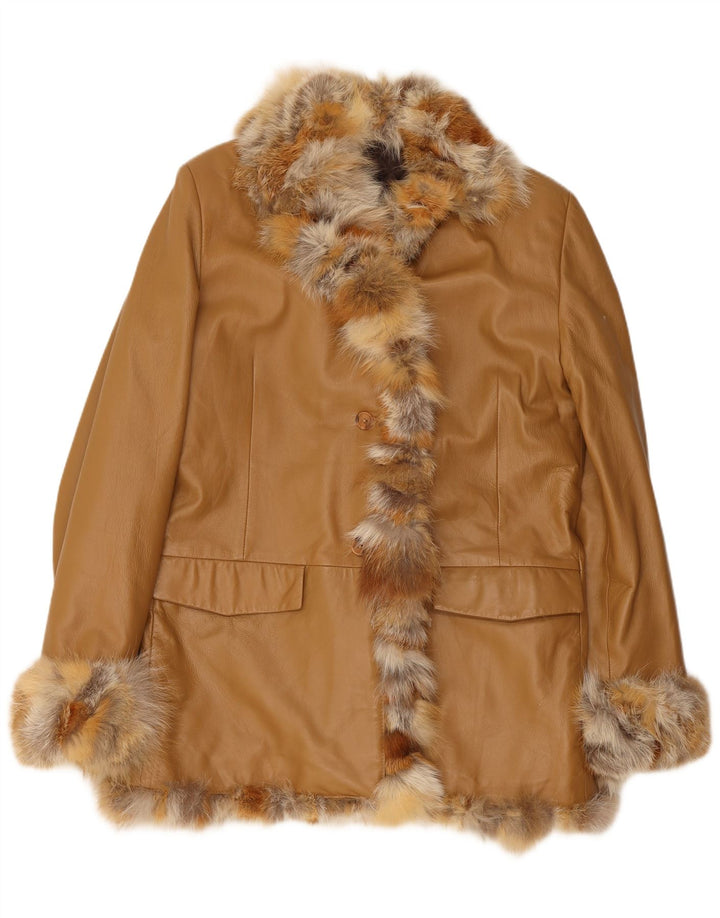 Jaqueta de couro feminina vintage UK 14 marrom médio
