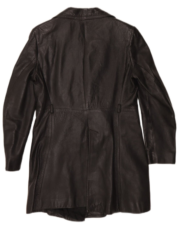 Casaco de couro feminino vintage UK 10 pequeno preto