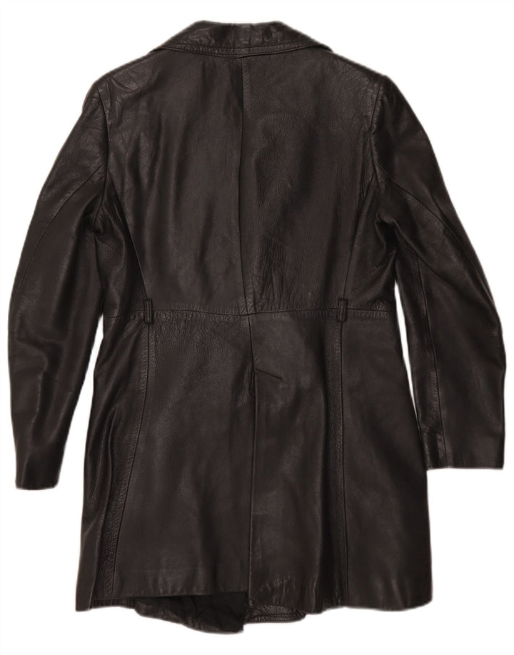Casaco de couro feminino vintage UK 10 pequeno preto