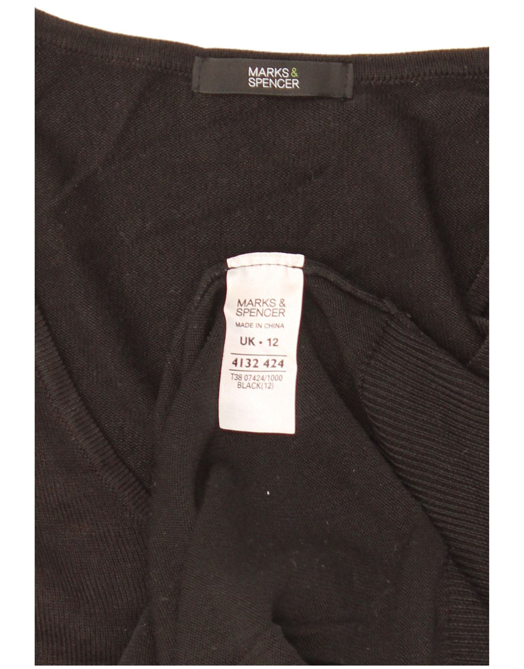 Suéter feminino Marks & Spencer com decote em V Reino Unido 12 acrílico preto médio