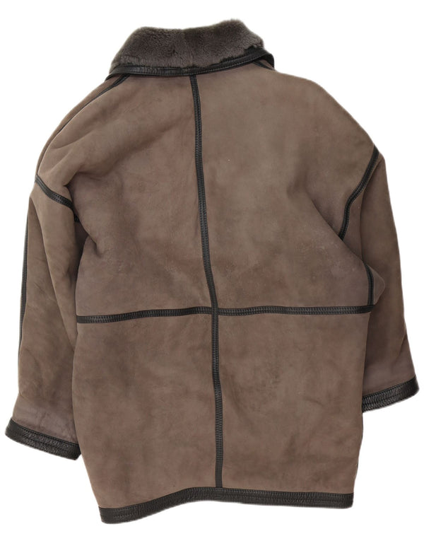 Casaco feminino vintage de corte grande UK 20 2XL couro cinza