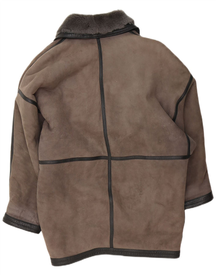 Casaco feminino vintage de corte grande UK 20 2XL couro cinza