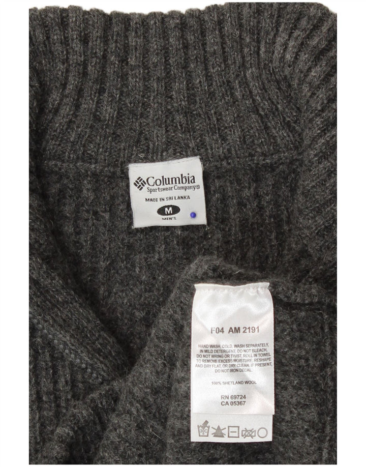 Columbia Suéter masculino com zíper e gola em lã cinza médio