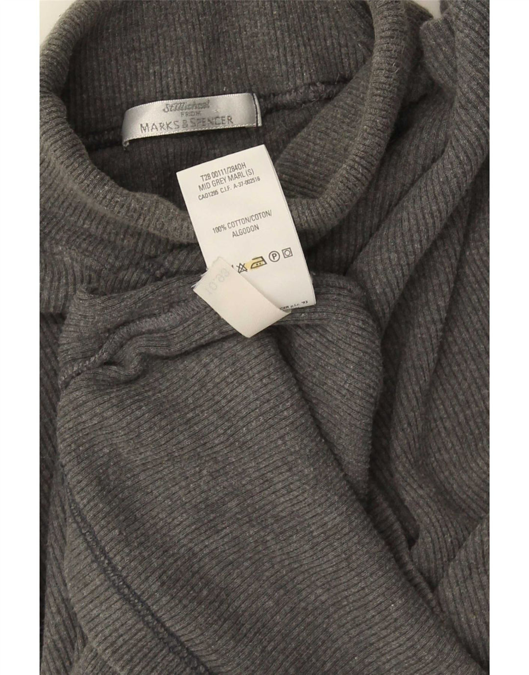 Marks & Spencer Camiseta masculina com gola redonda e manga comprida de algodão cinza pequeno