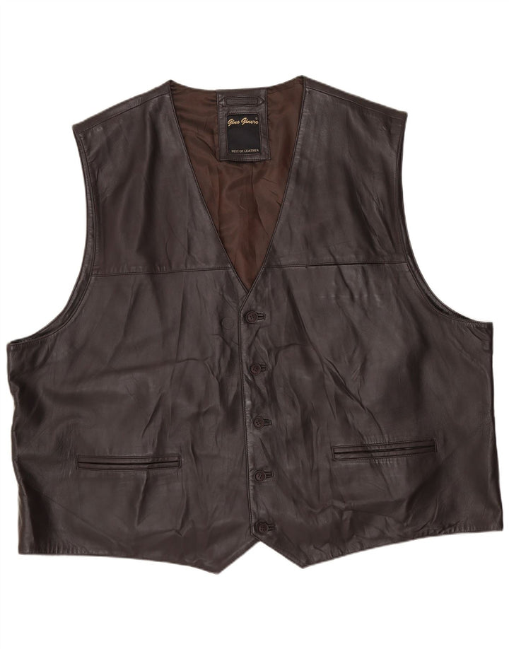Colete de couro masculino vintage 2XL couro marrom