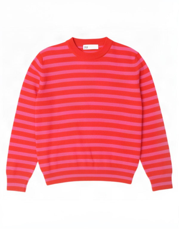 Zara Suéter feminino com gola redonda e gola redonda, poliamida listrada vermelha média, Reino Unido 14