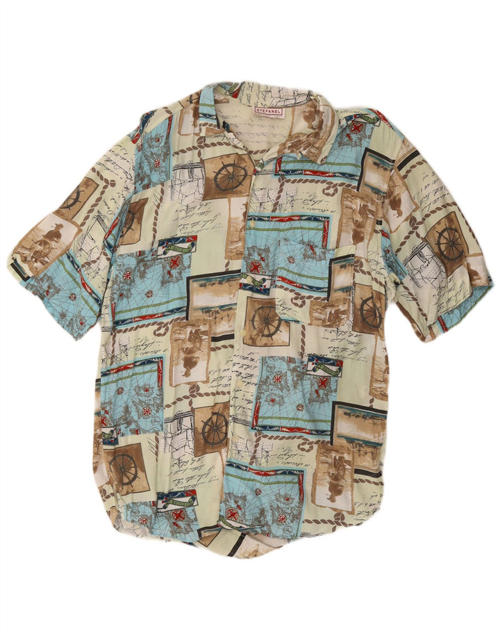 STEFANEL Camisa masculina gráfica de manga curta pequena patchwork multicolorido