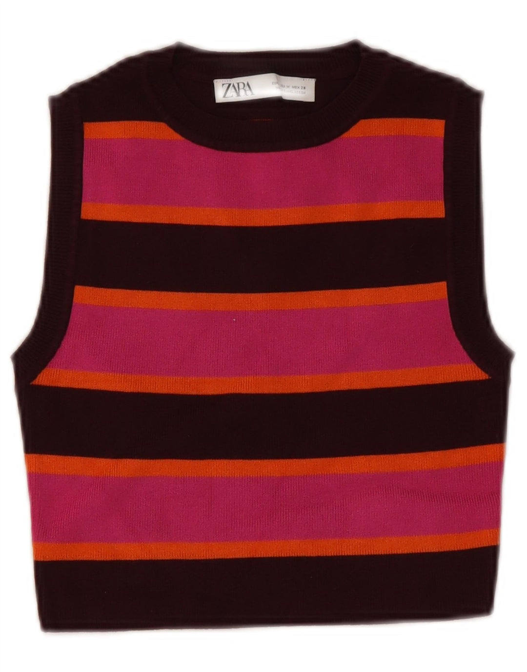 Zara Womens Crop Vest Top UK 12 Médio Rosa Listrado