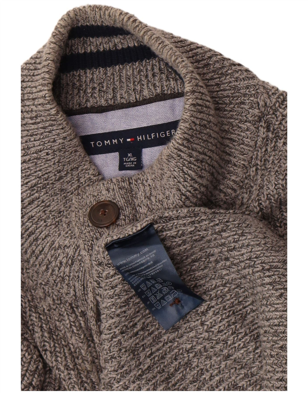 Tommy Hilfiger Suéter masculino com gola redonda e algodão cinza XL