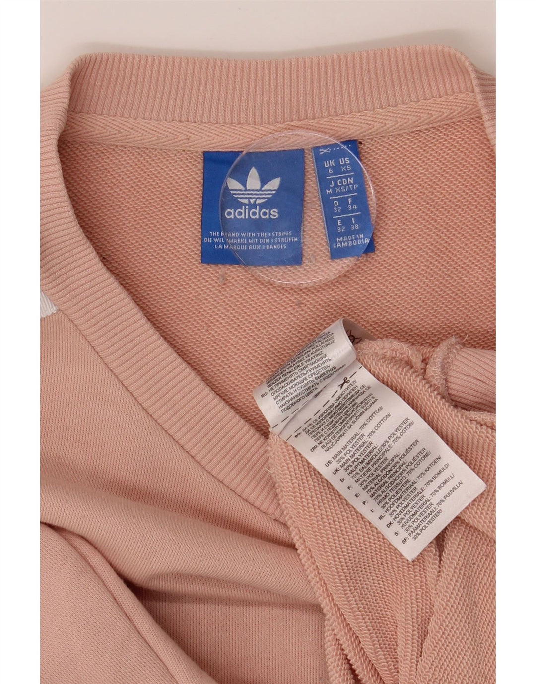 ADIDAS Womens Oversized Sweatshirt Jumper UK 6 XS Pink Cotton Vintage Adidas and Second-Hand Adidas from Messina Hembry 