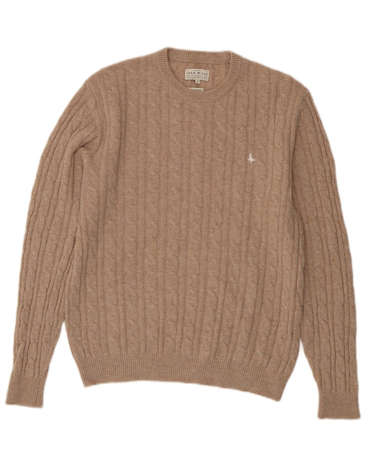 JACK WILLS Suéter masculino The Marlow com gola redonda, grande bege
