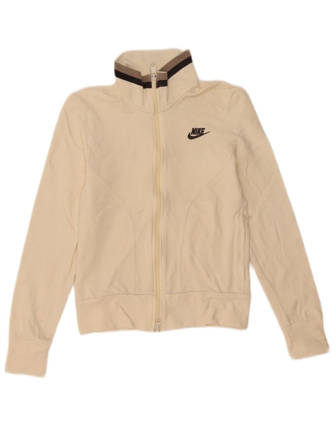 Nike Womens Tracksuit Top Jacket UK 8/10 Pequeno Algodão Branco