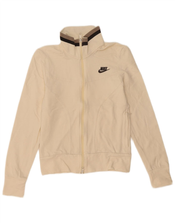 Nike Womens Tracksuit Top Jacket UK 8/10 Pequeno Algodão Branco
