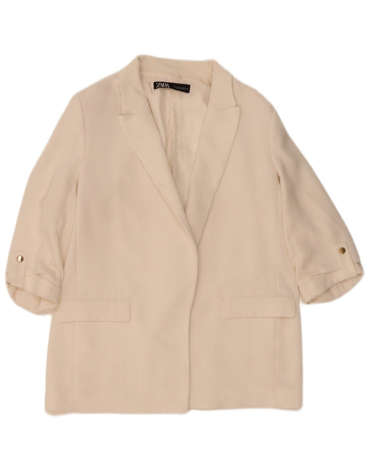 Jaqueta blazer aberta manga 3/4 feminina Zara Reino Unido 18 XL branco