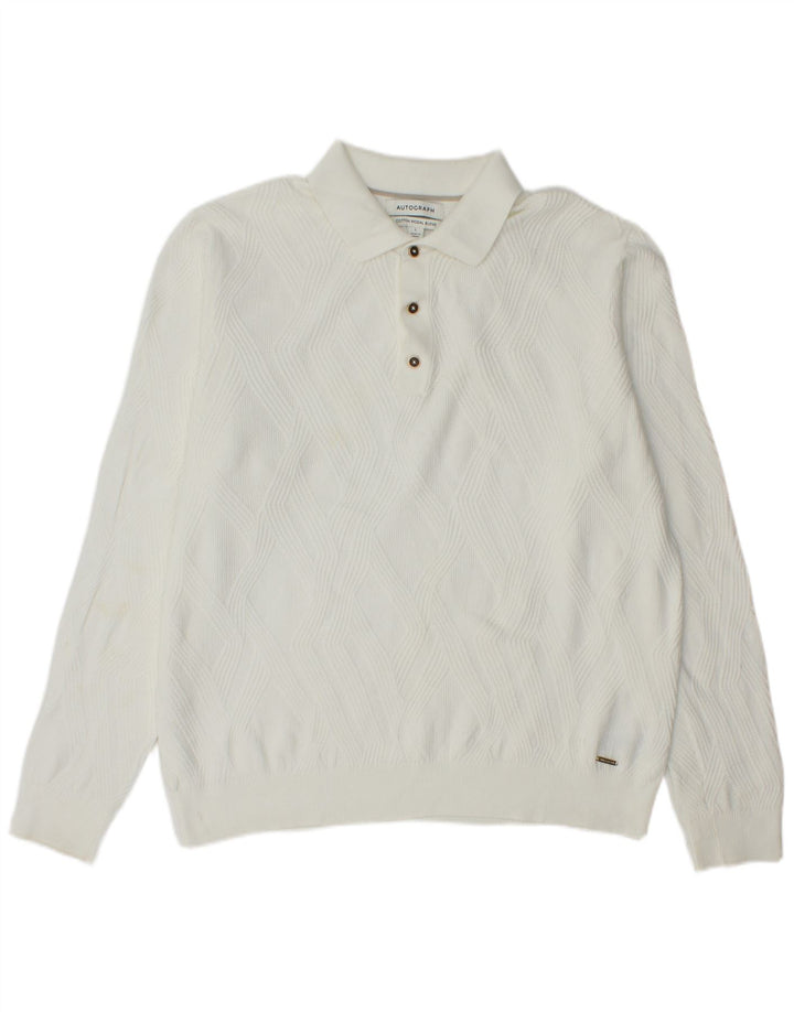 Suéter masculino Marks & Spencer Autograph Polo com gola grande de algodão branco