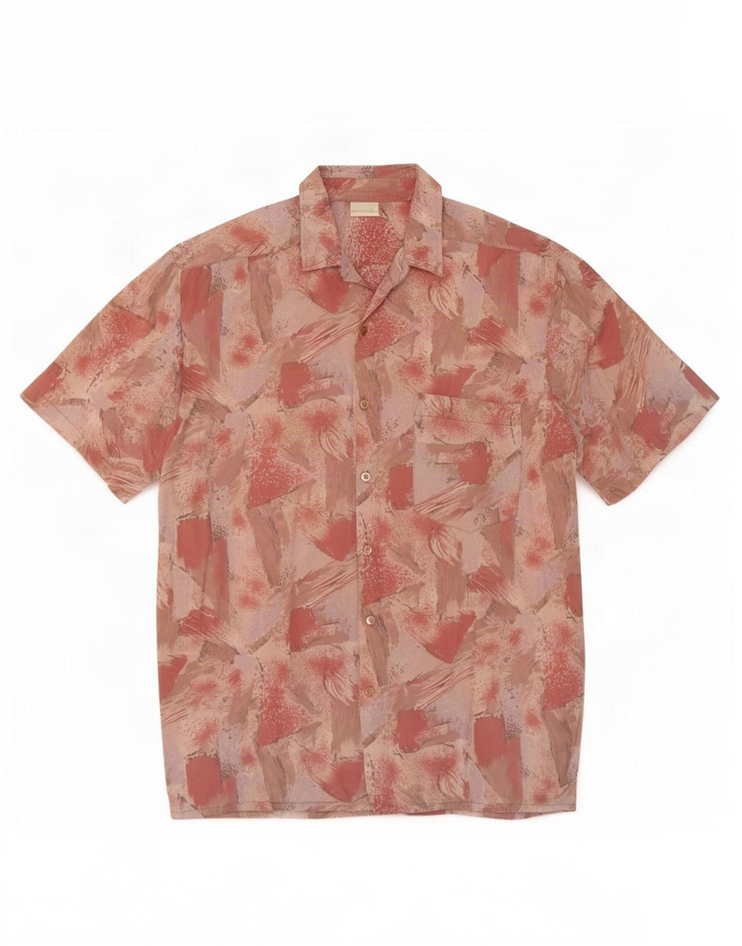 Camisa masculina vintage abstrata de manga curta média rosa viscose
